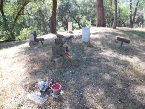 Coloma Pioneer Cemetery covers a hillside soputh of the State Park.